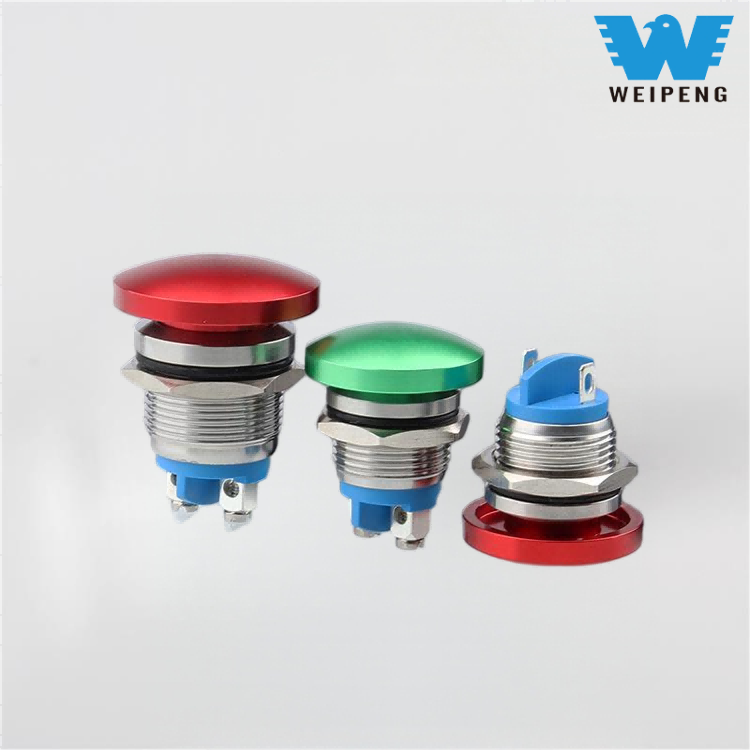 16/19/22मिमी मशरूम हेड मेटल पुश बटन रीसेट स्विच