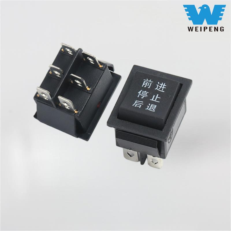 KCD4 ब्लैक 31*25mm 6-पिन 3-पोजीशन 16A 250V रॉकर स्विच